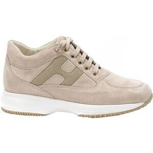 Hogan Interactive Sneakers 100% Suede Lace Up Sequins Gold Brown 37 7